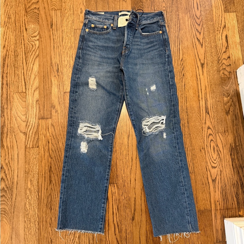 Levi's Blue Distressed Straight Leg Jeans